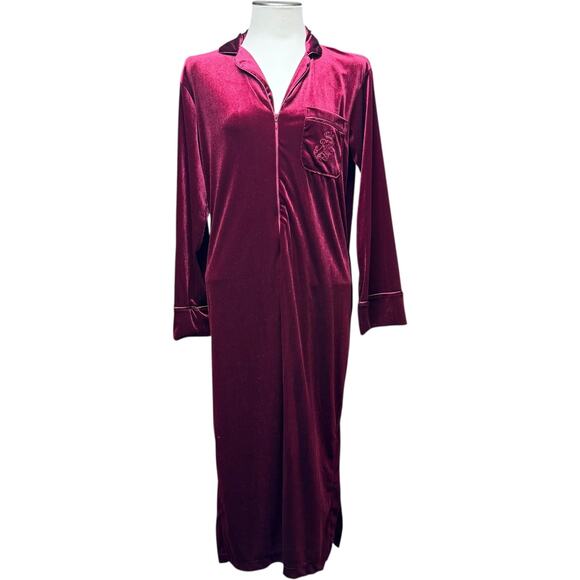 Lauren Ralph Lauren Long Velour Robe Full Zip Burgundy Small - Picture 1 of 7